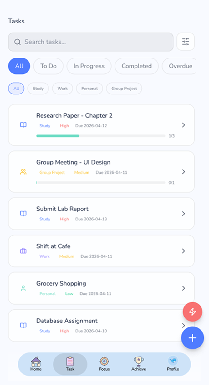 Task management wireframe